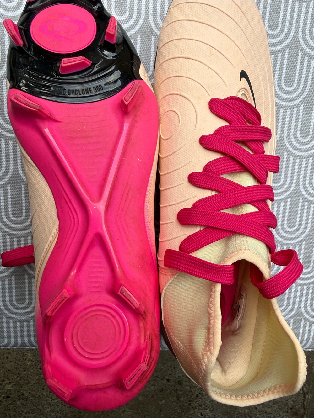 Nike Woman’s Soccer Cleats - Peach and Hot Pink - Picture 2 of 3